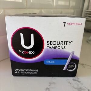 U by Kotex Security Tampons Regular  Unscented, Large 32 Pack, Sealed New in Box